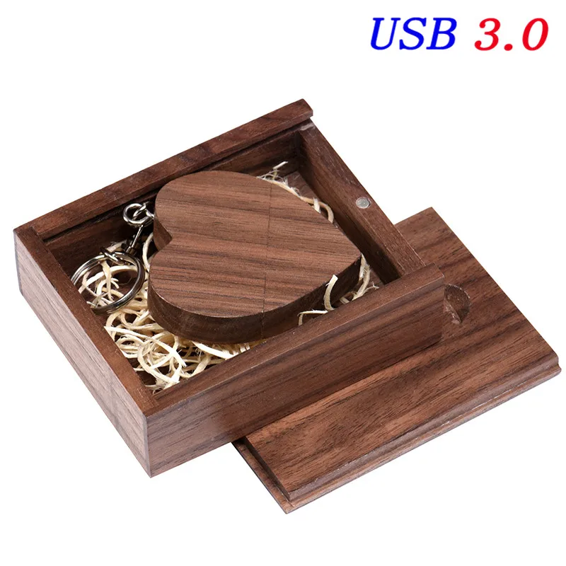 SHANDIAN USB флеш-накопитель с деревянным сердцем 64 ГБ 32 ГБ 16 ГБ 8 ГБ 4 ГБ u-диск USB 3,0 карта памяти Фотография Свадебные подарки - Цвет: walnut Mbamboo box