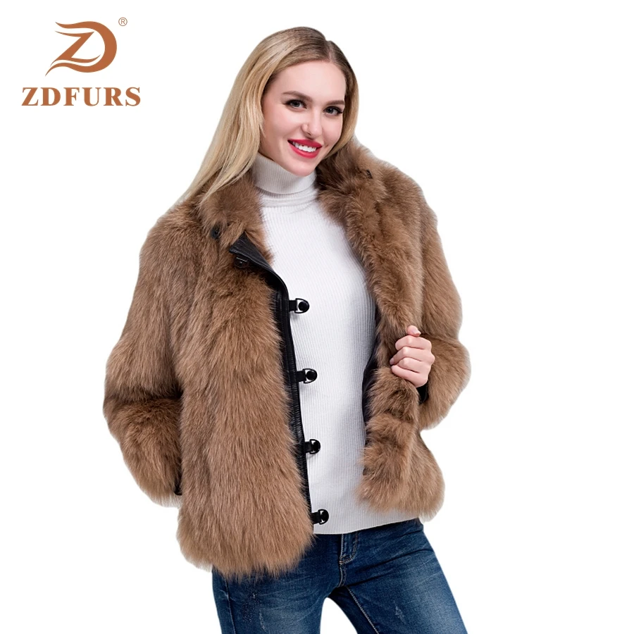ZDFURS* Новое Женское пальто из лисьего меха на пуговицах стильная кожаная куртка зимняя женская мода jexxi высокое качество с лисьим воротником