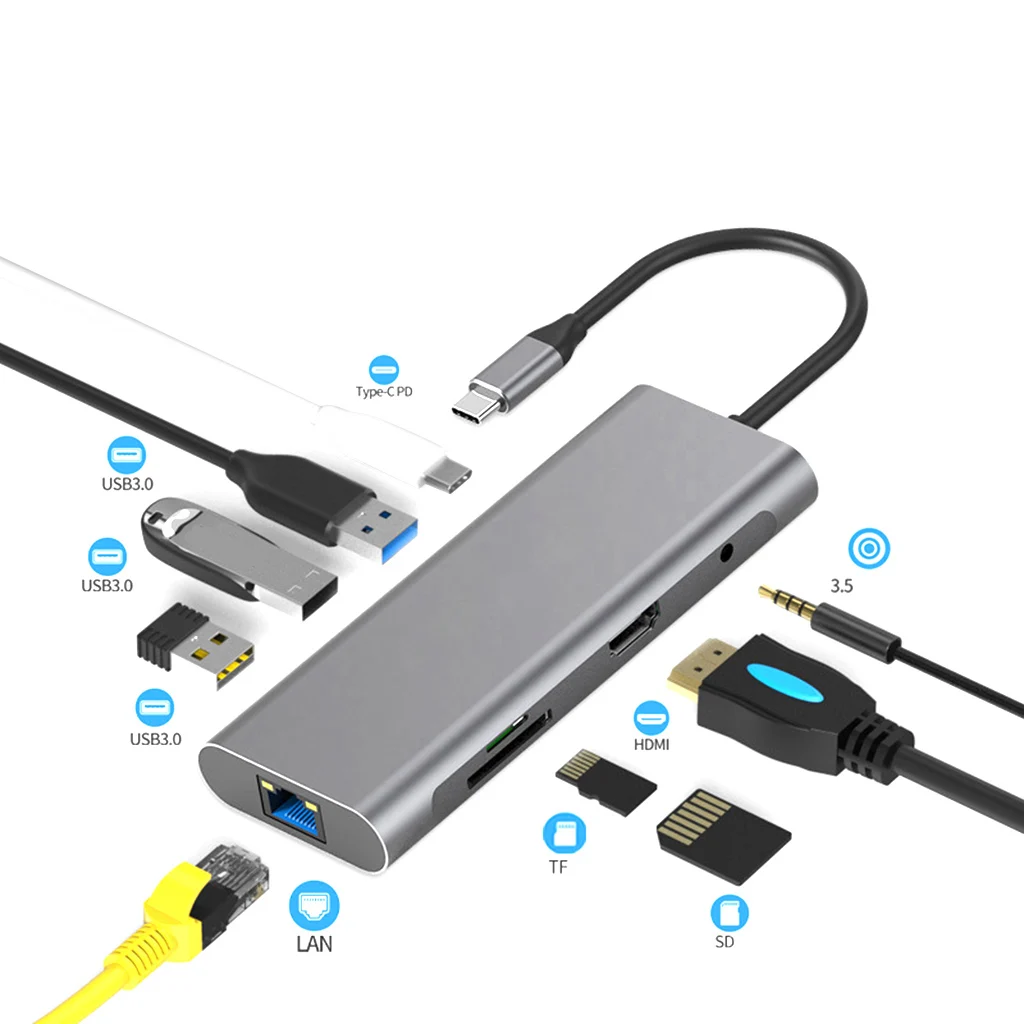9 в 1 USB C концентратор ключ с Ethernet для MacBook Air Pro и других типов C ноутбука
