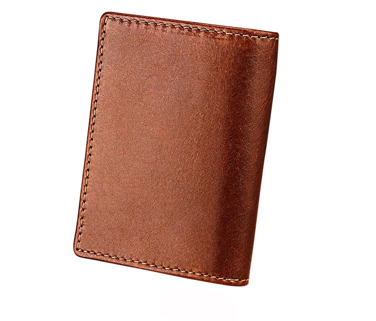 Мужской кошелек из натуральной воловьей кожи Crazy Horse, короткий кошелек для монет, маленький винтажный кошелек, брендовый Высококачественный винтажный дизайнерский кошелек TWB025 - Цвет: Brown