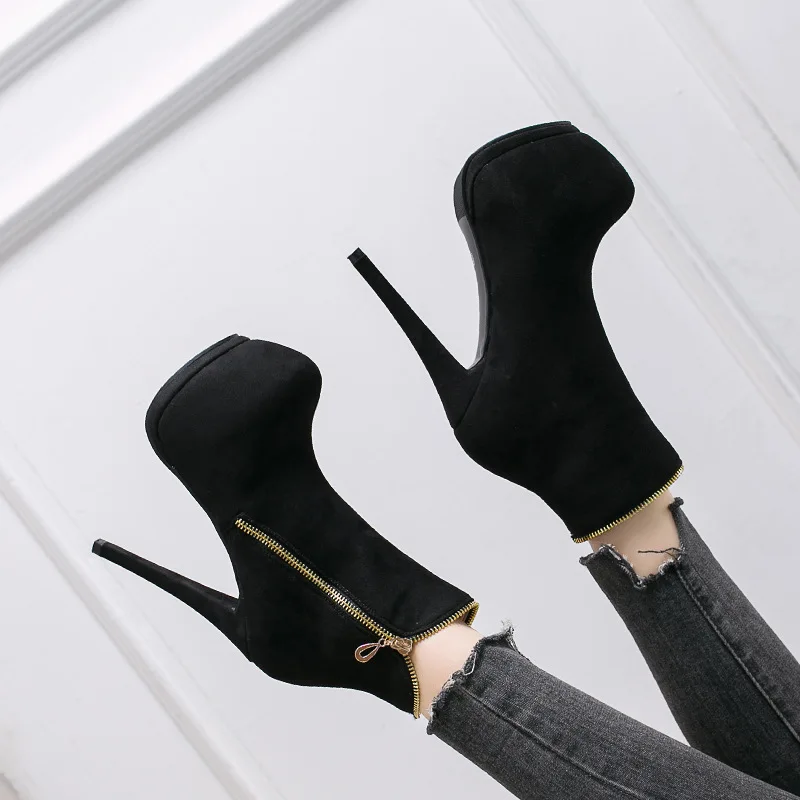 

High Heel Boots Zipper Booties Ladies Women's Low Shoes Luxury Designer Bootee Woman 2019 Clogs Platform Round Toe Heels Ankle