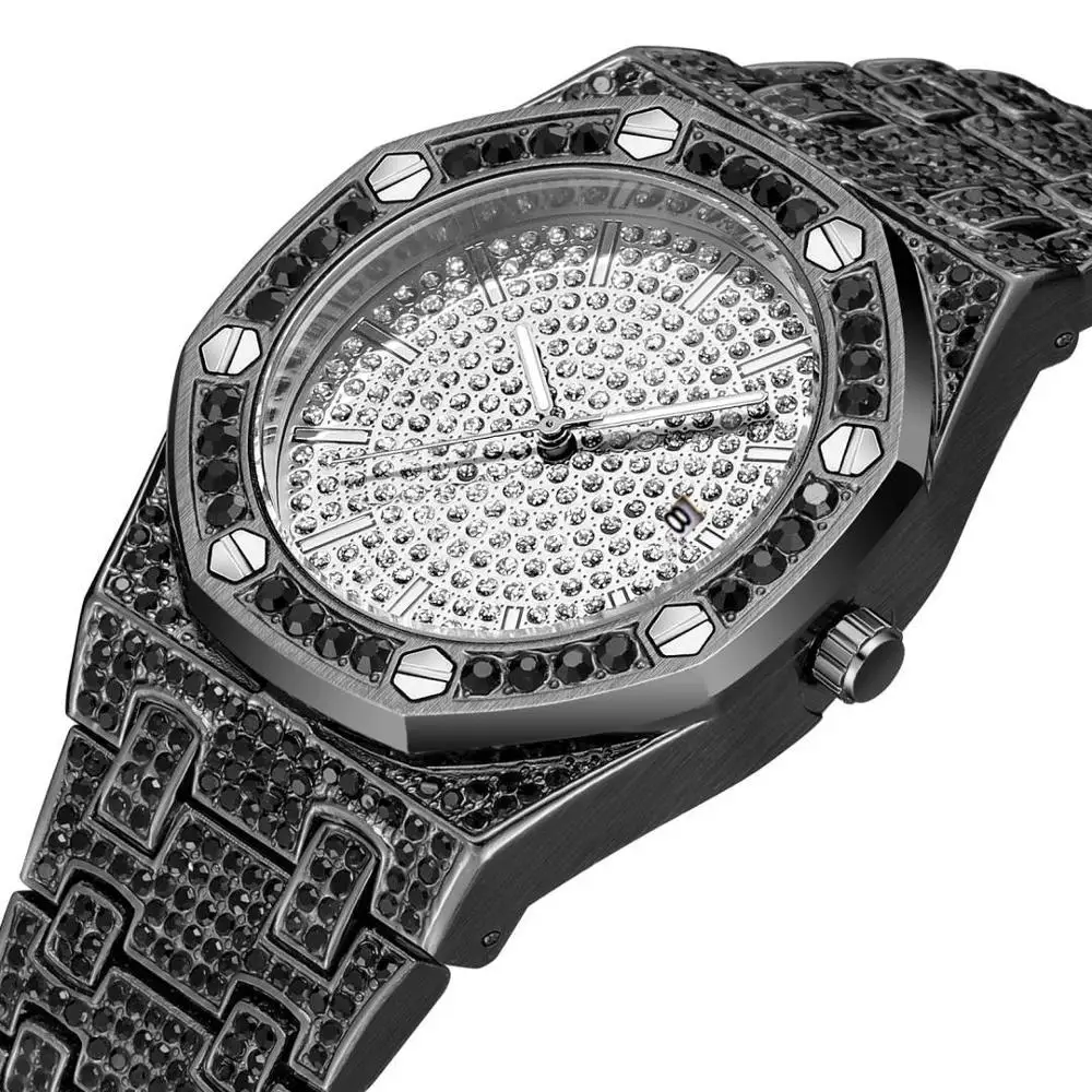 Мужские часы золотые хип-хоп роскошные часы с бриллиантами Iced Out часы из нержавеющей стали Мужские кварцевые Move men t