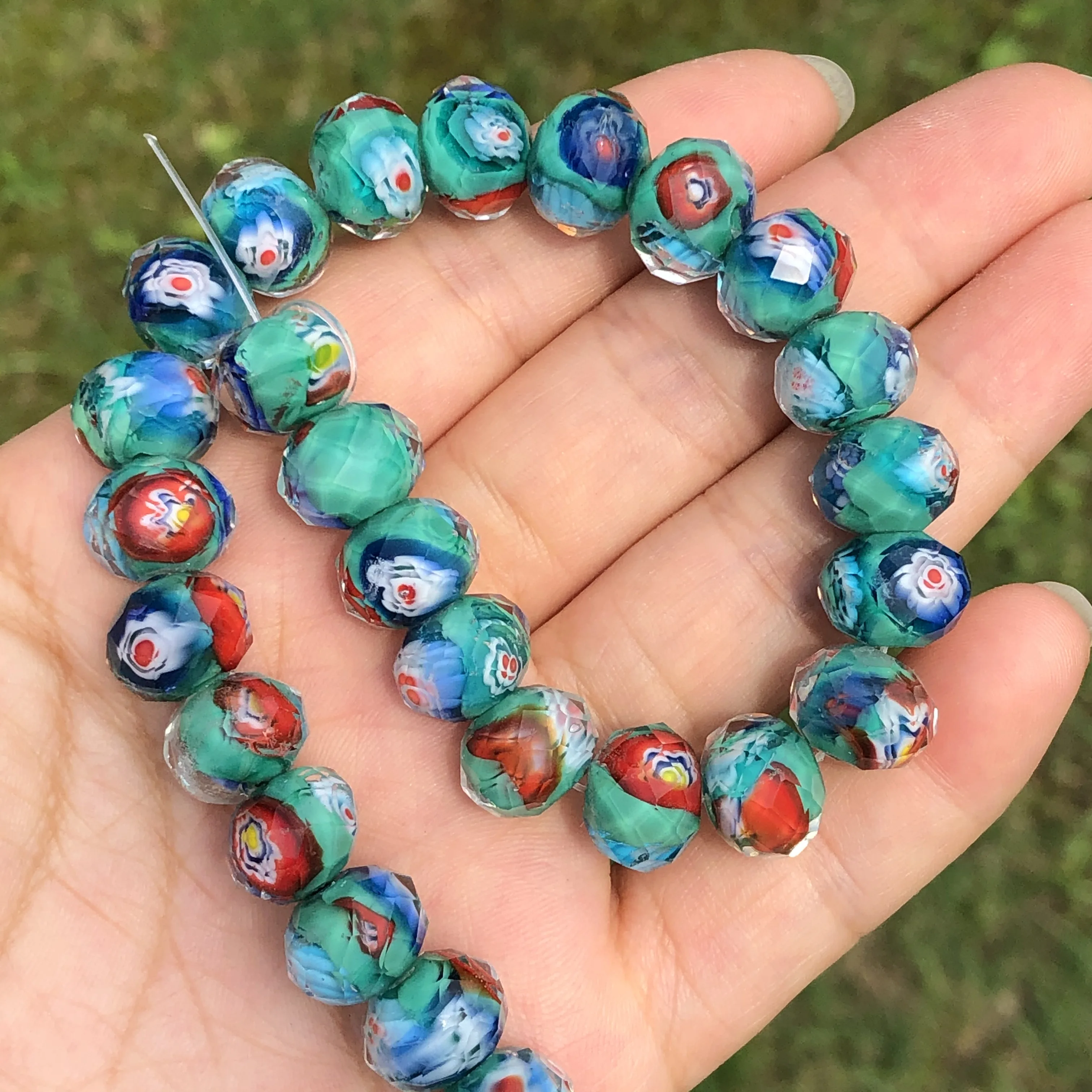 Blue Green Murano Transparent Faceted Rondelle Red Flower Lampwork Crystal  Glass Beads For Bracelet Making Women Diy Accessories