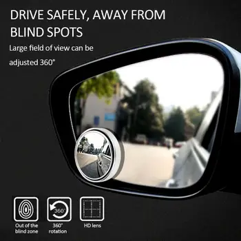 

360° Rotary Push Car Rear View Small Round Mirror Large Vision Reverse Assist Blind Spot Mirror Rearview Parking Assistance