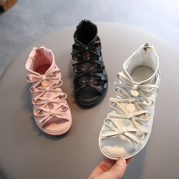 

2020 Fashion Roman Shoes Cute Bow Princess Shoes for Kids Girl Simple Flat Sandals New Summer Beach Sandals Wholesale
