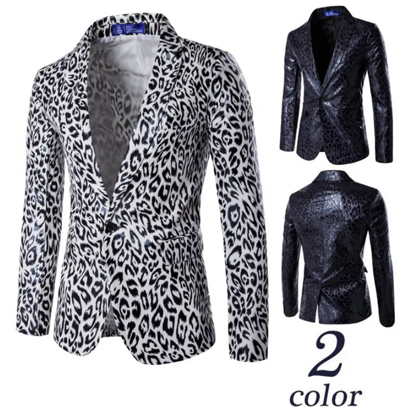

Black White Leopard Jacket for Men Fashion Europe Style Suit Jacket One-Buckle Men Suit Jacket Slim Fit Male Blazer Formal Man