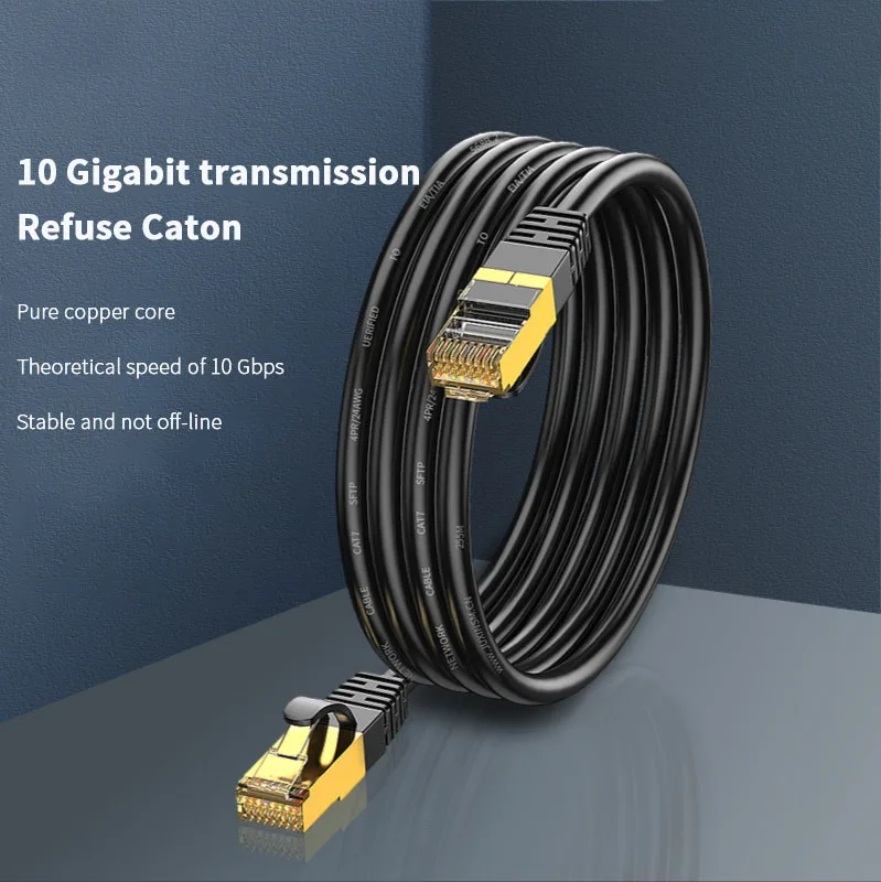 Cat7 Flat Cable 70000 MB Round High Speed Wire Pure Copper Gigabit Shielded Broadband Home Computer Peripherals | Компьютеры и офис