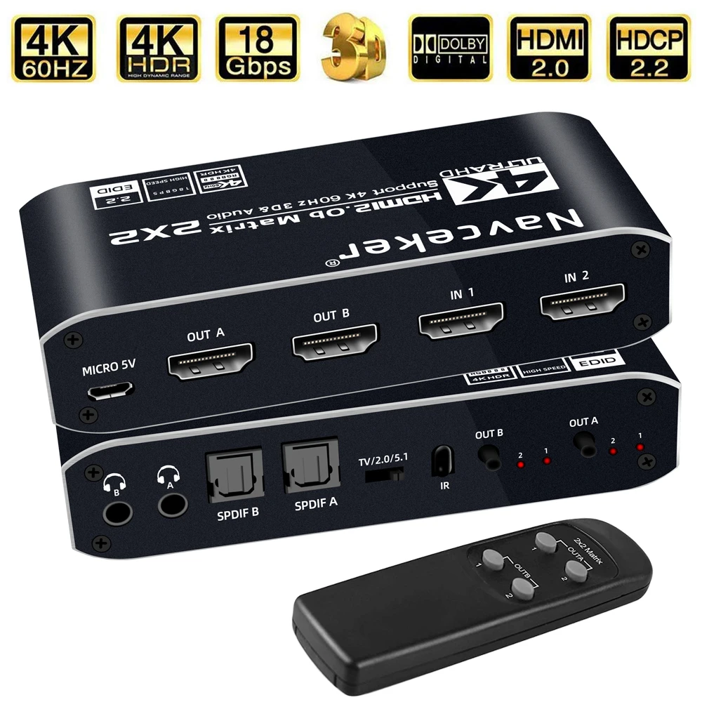Splitter Switch Matrix Compatibile Hdmi 2X2 Con Spdif E L/R 3.5Mm Hdr Switch Compatibile Hdmi 4X2 Supporto Hdcp 2.2 Arc 3D 4K @ 60Hz
