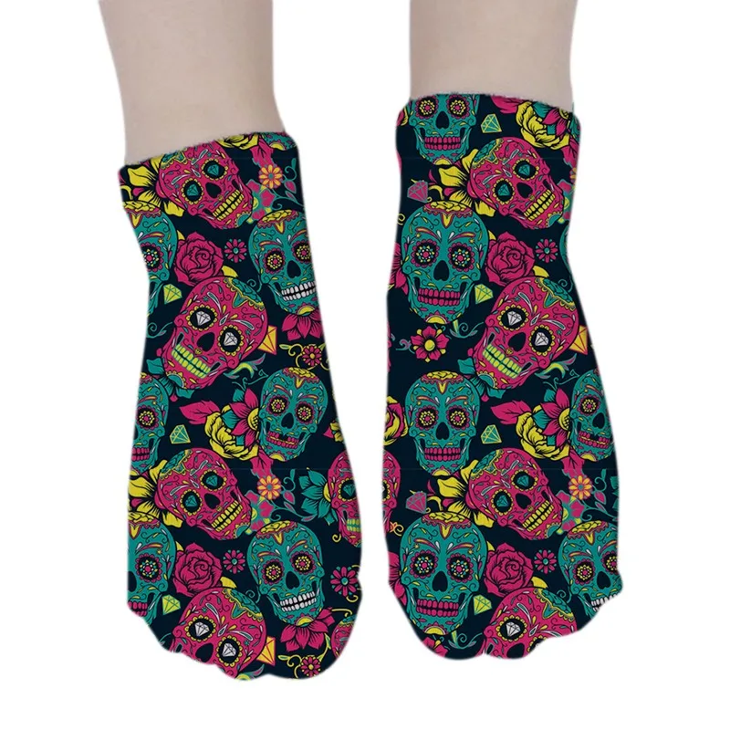 3D Cool Skull Printed Socks For Unisex Women Fashion Funny Low Ankle Socks Harajuku Cotton Comfortable Short Socks For Female
