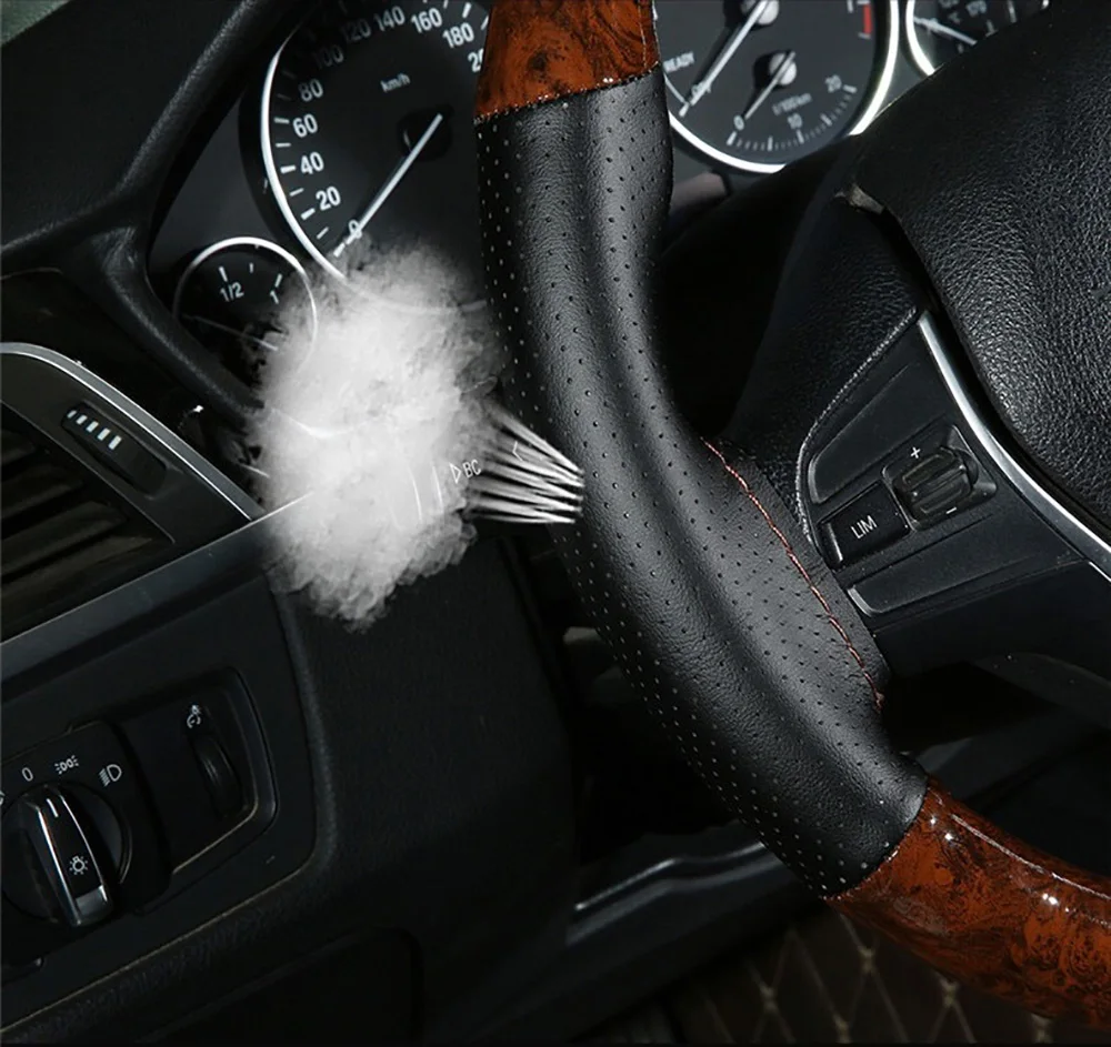 38cm Wooden Pattern Micfiber Leather Car Steering Wheel Cover Braiding Wheel Cover With Needle and Thread