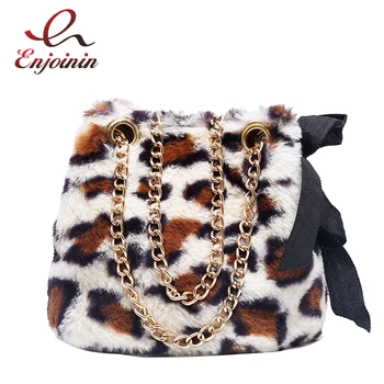 

Western Style Chain Mini Leopard Print Plush Lady Messenger Bag 2020Fashion Shoulder Bag Trendy Women Wallet Lady Mini Bucketbag