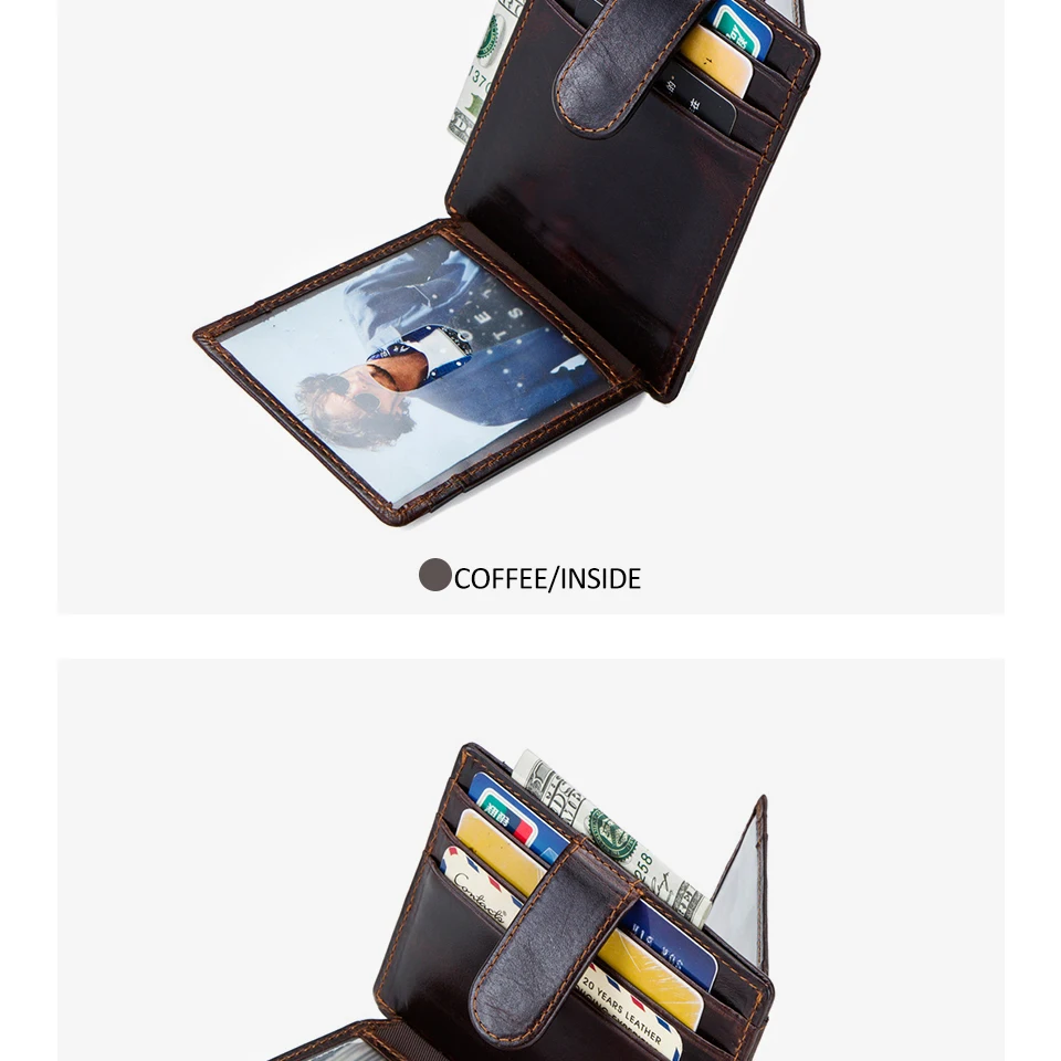 Мужской кошелек из натуральной кожи, мини-кошелек Rfid для монет, мужской держатель для кредитных карт, женские кошельки с застежкой, маленький деловой кошелек унисекс, кофейный