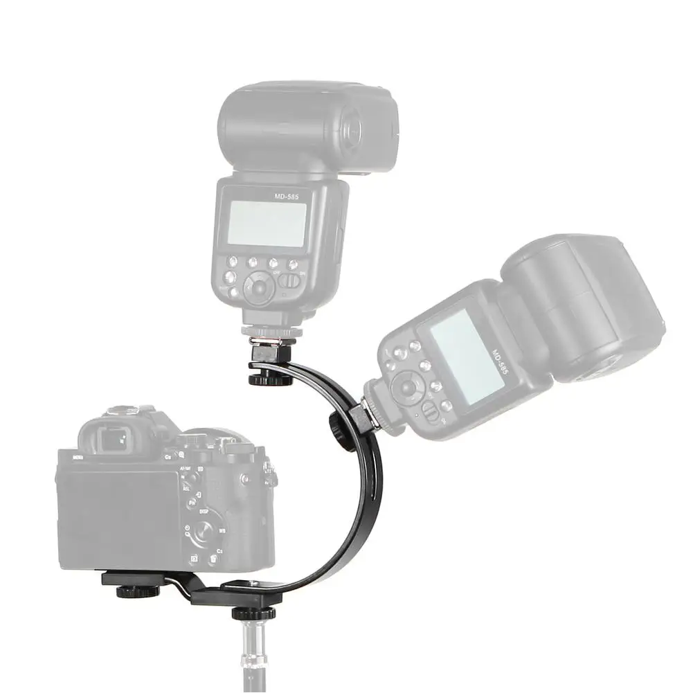Студийный светильник с-образной двойной Горячий башмак Кронштейн для вспышки камеры, портативный металлический прочный светильник премиум-класса Регулируемый Вес