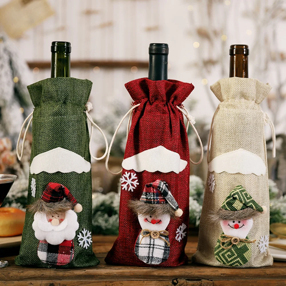 Рождественские винные бутылки крышки Сумки Рождественские украшения Рождественские винные бутылки крышки Gife держатель с Санта Клаусом/снеговиком