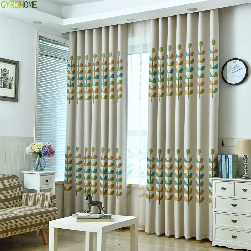 Cartoon Leaves Window Curtains Baby Room Children Kids Room Princess Finished Blackout Curtain