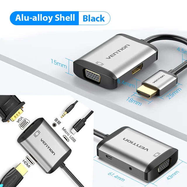 Vention HDMI to HDMI VGA Adapter 4K HDMI Converter HDMI VGA Cable for Laptop PC HDTV PS4 Monitor Projector HDMI to VGA Converter AFVHB Black