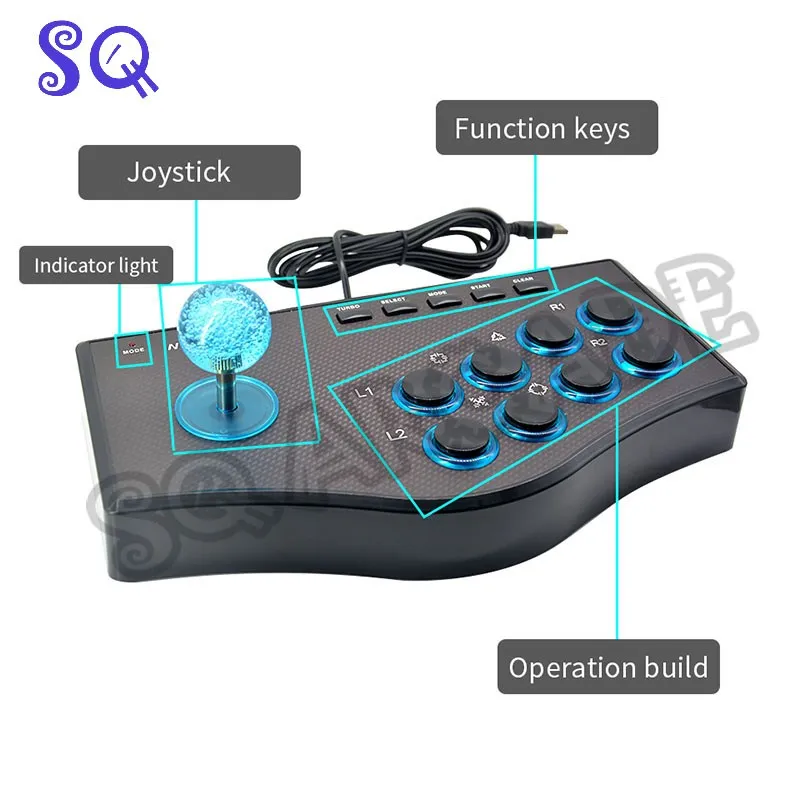 USB 유선 게임 컨트롤러 아케이드 파이팅 조이스틱 스틱, PS3 컴퓨터 PC 게임 패드 엔지니어링 디자인 게임 콘솔, 3 in 1