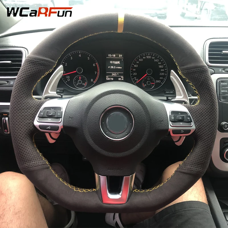 WCaRFun индивидуальные Прошитые вручную перфорированные замшевые чехлы на руль для