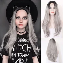 BeautyTown л кружевная часть ручной работы черный Омбре серый жаропрочные волосы салон вечерние женские Повседневный макияж Синтетические Кружева передние парики