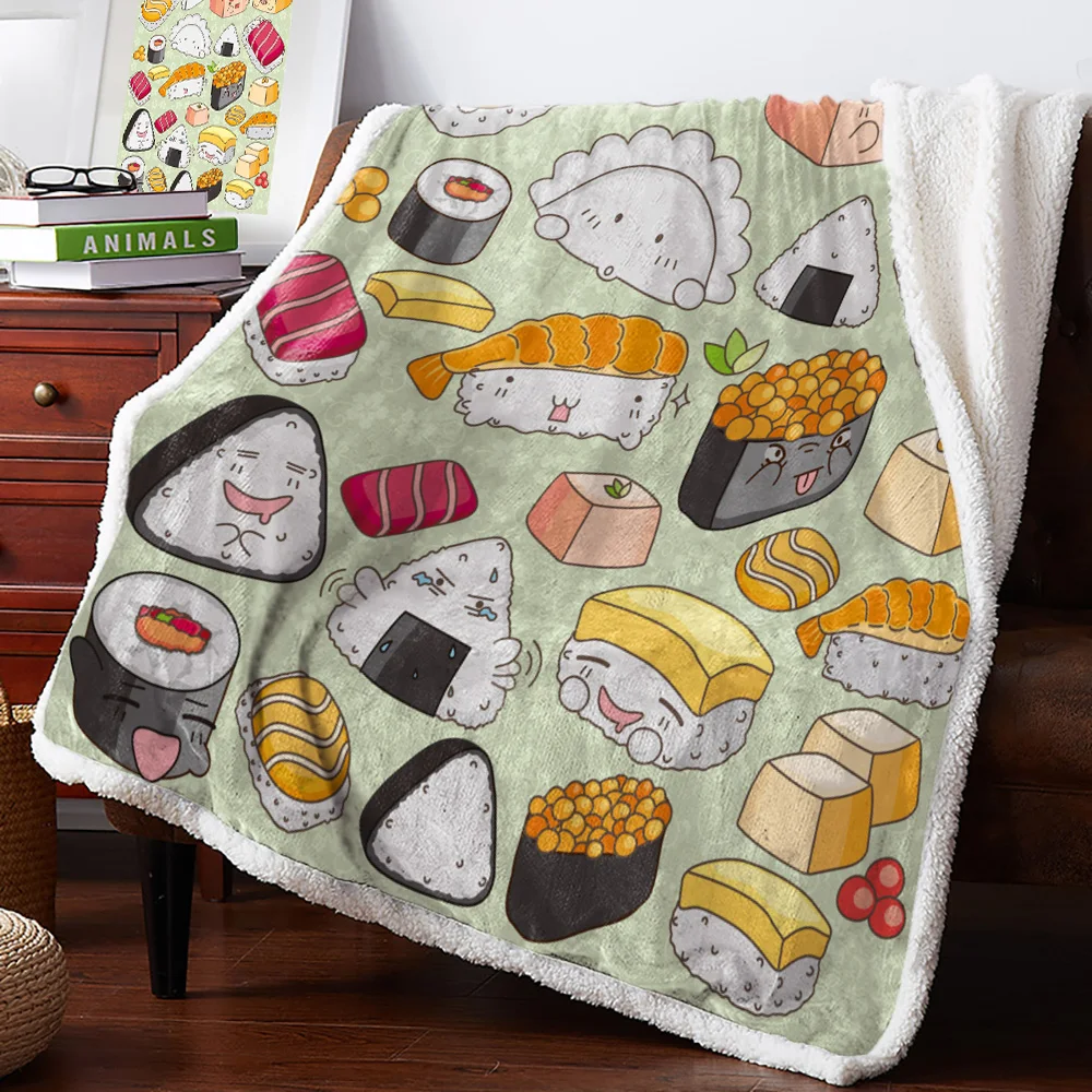 Winter Cashmere Blanket Sushi Cartoon Japanese Culture Delicious Food Bedspread Coverlet Throws
