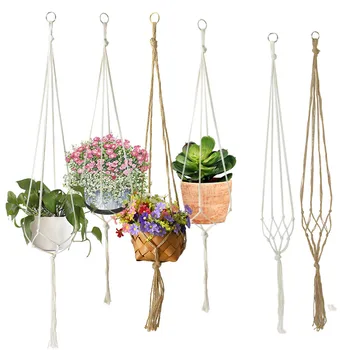 

Handmade Macrame Flower Pot Hanging Basket Knotted Rope Flowerpot Net Bag Horticultural Home Door Balcony Courtyard Garden Decor