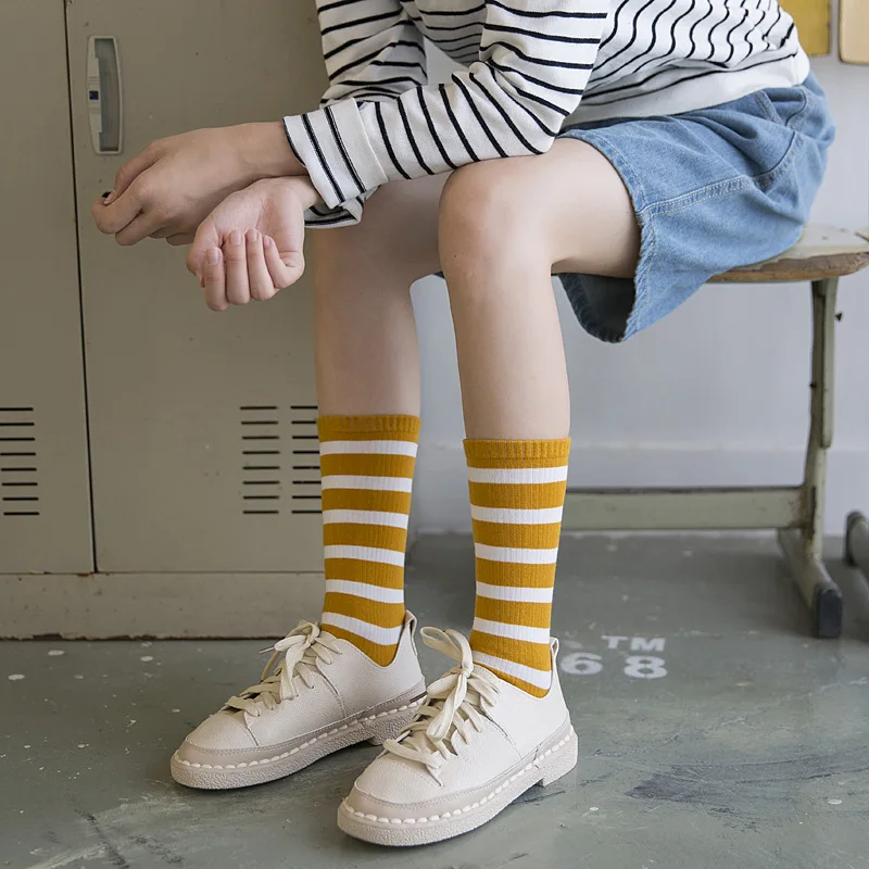 

Spring and Autumn Thin Pure Cotton Mid-Calf Length Socks South Korea Ladies Striped Long Socks Student Sports Socks High-Top Soc