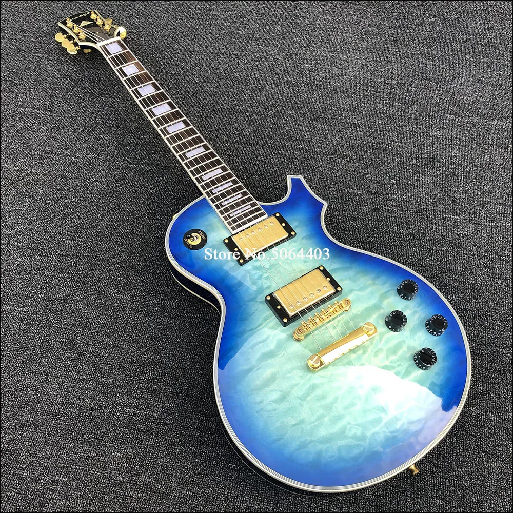 High Quality New Electric Guitar Blue Paint Flocculent Maple Veneer 