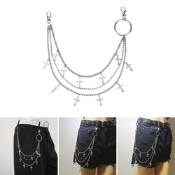 Cross Pendant Pant Chain Women Multi Layer Street Metal Trousers Key Chain Punk Hip-hop Waist Chains Belt for Pant Jeans M6CD