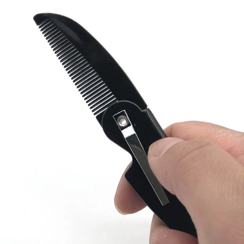 Professional Handmade Portable Plastic Foldable Mustache Beard Comb Styling Tools for Pockets Wallet Anti-static Black