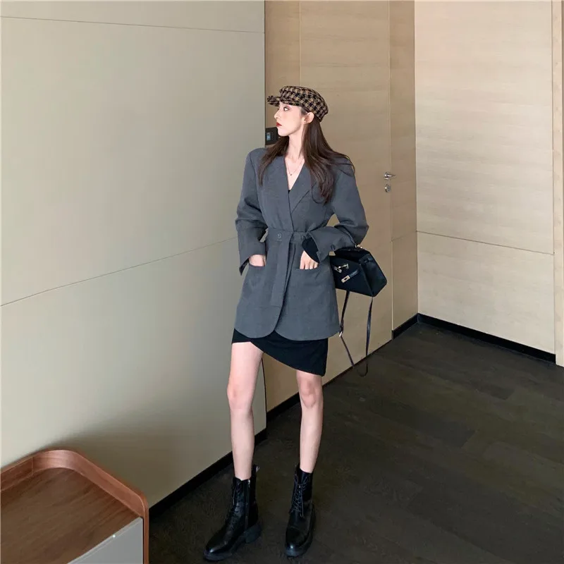 Retro Normcore Style Elegant Mid-length Suit Jacket
