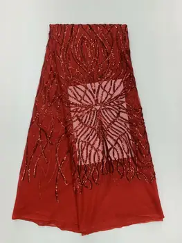 

Latest African Fabrics Flowers High Quality 2020 Nigerian Net Lace Fabric with Sequins Sequence Lace for Women Dresses