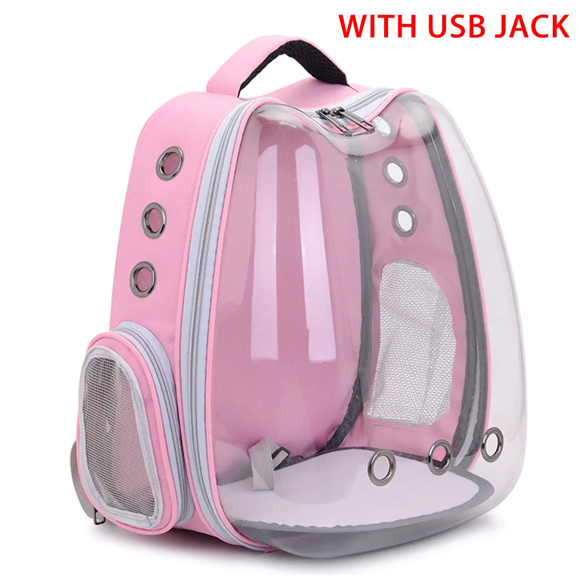 Pink with USB Jack Прозрачная сумка для переноски питомца, рюкзак, вентилируемая коробка для питомца с usb зарядным портом, Водонепроницаемая дышащая сумка для щенков и кошек - Цвет: Pink with USB Jack