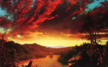 

4 Handmade Art Paintings by Teachers - Twilight in Wilderness clouds mountains Frederic Edwin Church Landscape - Oil on Canvas