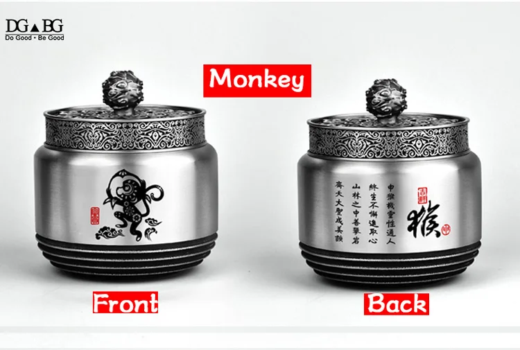 Чистое олово медальоны Светящиеся в темноте Двенадцать китайских знаков зодиака шкатулка для кремации Мемориал олово(Sn) контейнер - Цвет: Monkey