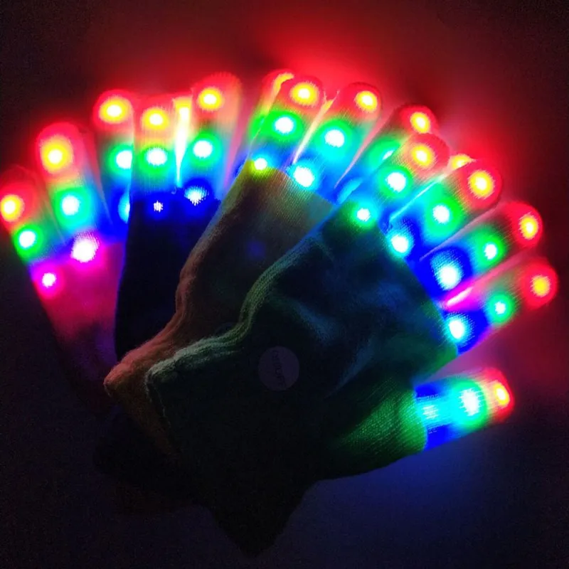 1 шт., Детские светодиодный перчатки на Хэллоуин, сохраняющие тепло, перчатки, светодиодный светильник, 7 режимов, Пальчиковый светильник, игрушки, принадлежности для вечеринок, дропшиппинг