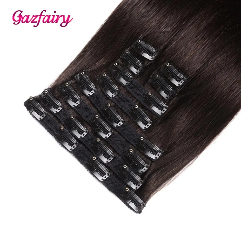 Gazfairy прямые Стиль реальные Волосы remy из двойной уточной нити для наращивания на всю голову волосы на заколках для наращивания, волосы для наращивания 18 ''120g 10 шт./компл. 22 зажимы для Для женщин