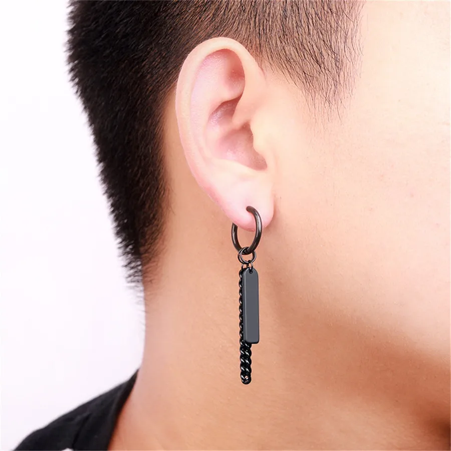 Fashion Personality Hip Hop Exaggerated Punk Metal Titanium Steel Geometric Tassel Chain Earrings Men and Women Jewelry PartyY40 | Украшения