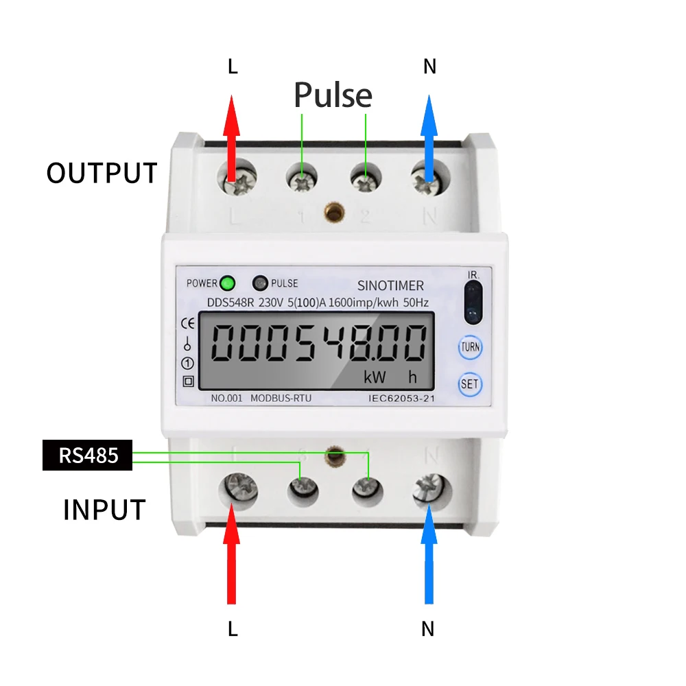 DDS548R AC Power Meter 220V Power Saving Meter Energy Meter RS485 Modbus Power Meter Single Phase 4P DIN Rail LCD Digital