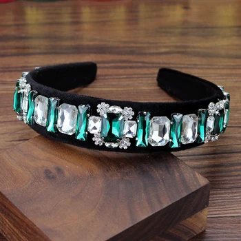 

Trendy Luxury Clear And Green Crystal Baroque Hairband Elegant Diamante Headbands For Women Bride Rhinestone Hair Jewelry