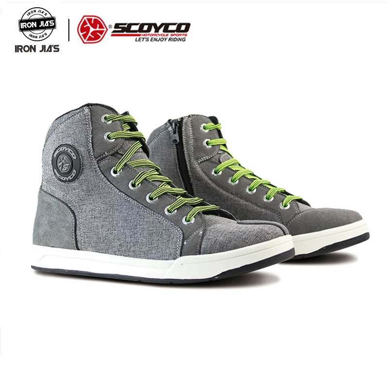 

SCOYCO Motorcycle Boots Men Road Street Gray Casual Shoes Bato Motocross Boots Breathable Moto Protective Gear Breathable Flax