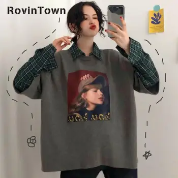

Women Clothes Korean Style Long Sleeve T Shirt Joint Printed Mock Two Piece Spring Autumn Loose Plus Size Hot Sale Free Shipping