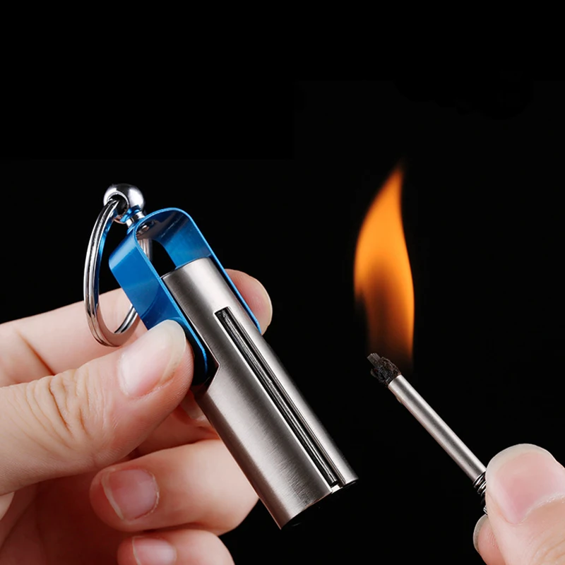 

Metal Fiery Permanent Matches Compact Lighter Waterproof Flint Free Fire Starter Kerosene Camping Outdoor Survival Tool Keychain