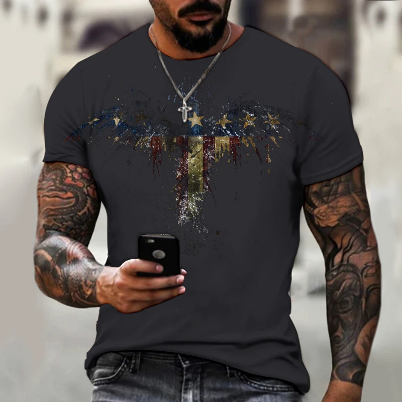 New Hot-selling Men's T-shirts Five-star Flag 3d T-shirt Summer Fashion Tops Daily Casual Short-sleeved O-neck High Street Wear | Мужская