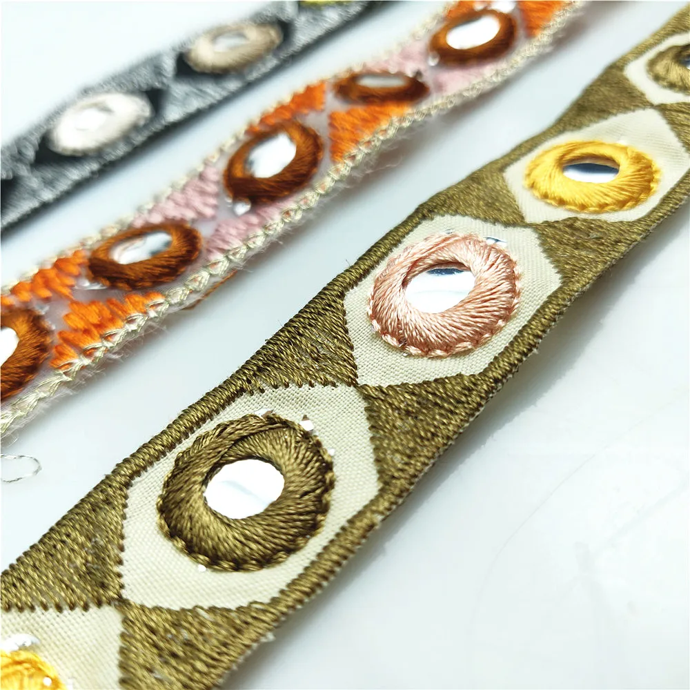 Embroidered Webbing 1 Yard 2cm Width Silver Ethnic Thread Sequins Ribbon Tape Shoes Dress Decorative Diy Accessories