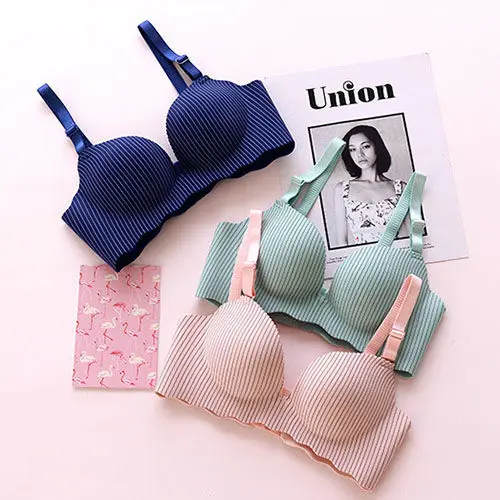 

Women Push Up Bra Seamless One-Piece Adjusted-straps 3/4 Cup Stripe Bra Lingerie 4 Color