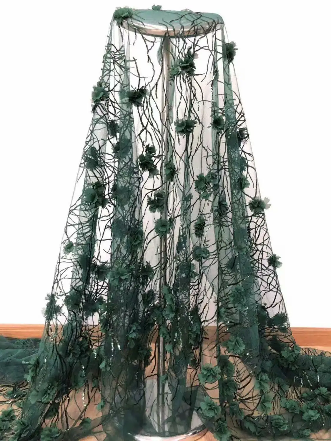 3d цветок ткань французская кружевная ткань высокого качества Зеленая Рождественская ткань нигерийские кружевные материалы для свадебного платья 5 ярдов