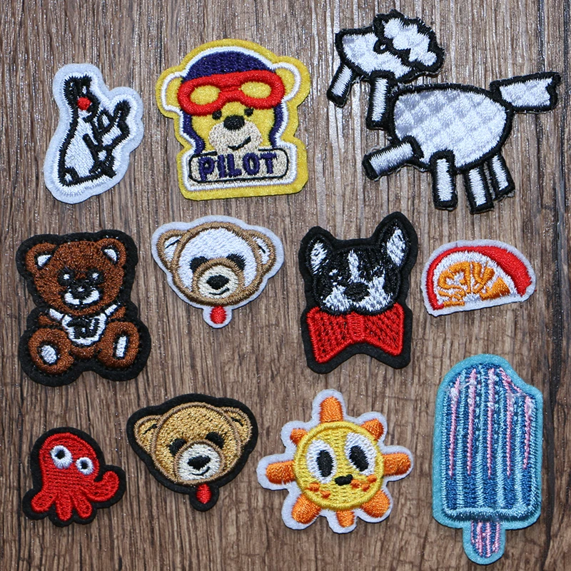 

Cute Cartoon Animal Rabbit Bear Sheep Sun octopus Icon Embroidered Applique Patch for Clothing DIY Sew up Badge on the Backpack