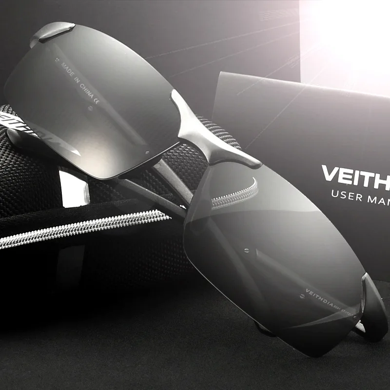 Мужские солнцезащитные очки VEITHDIA 2020 без оправы поляризационные UV400 дизайнерские