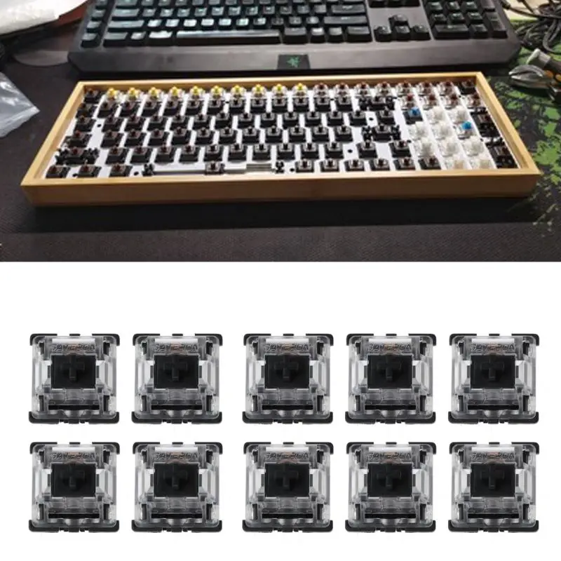 10Pcs Mechanical Keyboard Gateron MX 3 Pin Black Switch Transparent Case