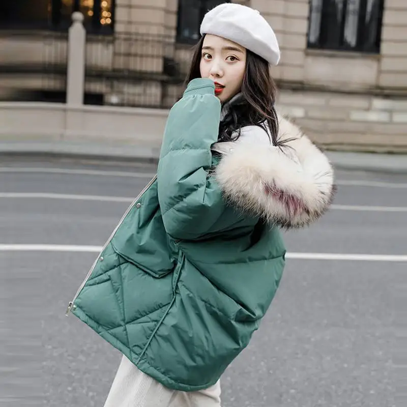 Зимние теплые куртки женские повседневные пальто новая мода корейский стиль с капюшоном толстые хлопковые парки Женская верхняя одежда пальто с мехом P157 - Цвет: Green